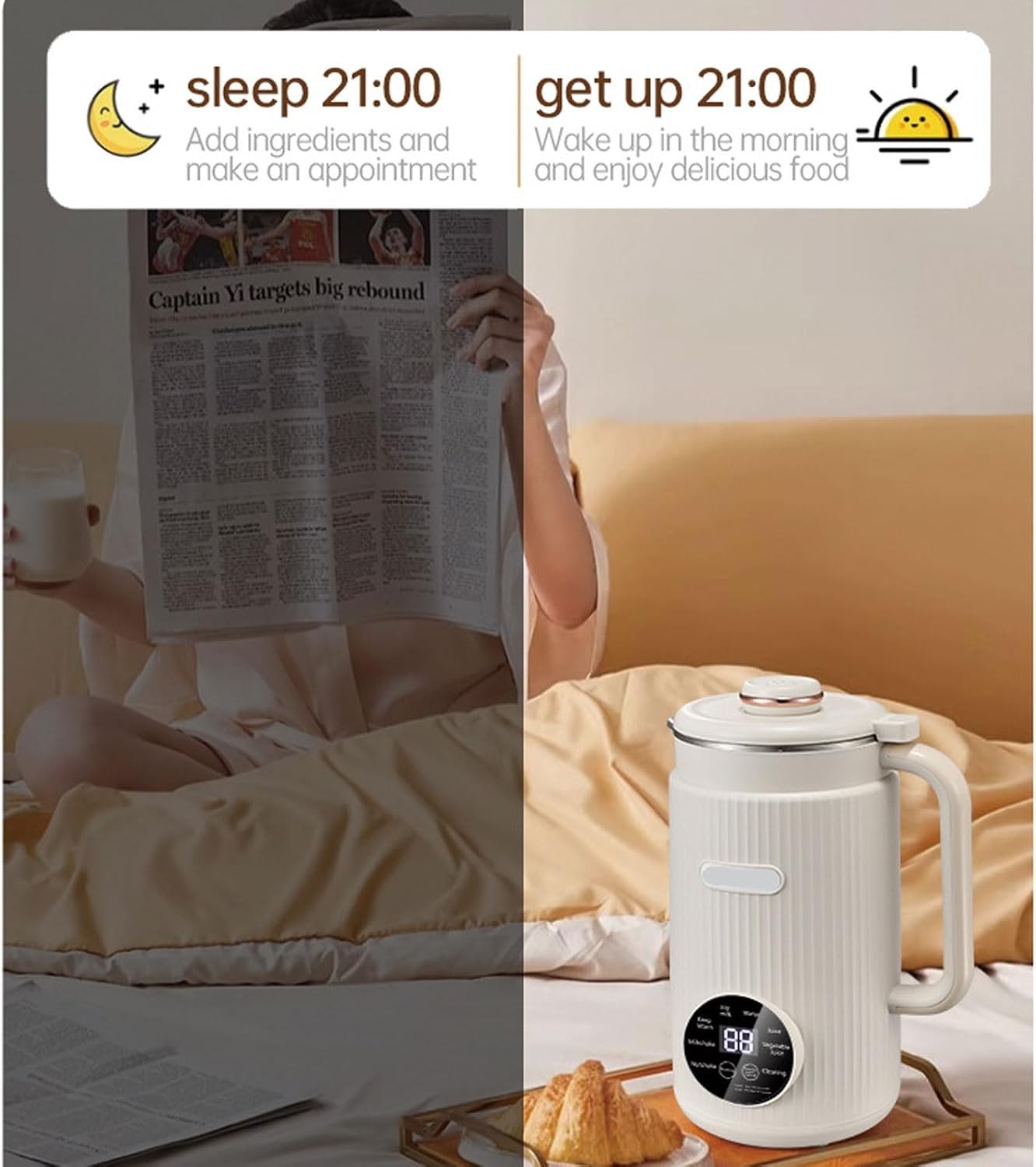 Nut Milk Soy Milk Maker Programmable Blender with Digital Display White