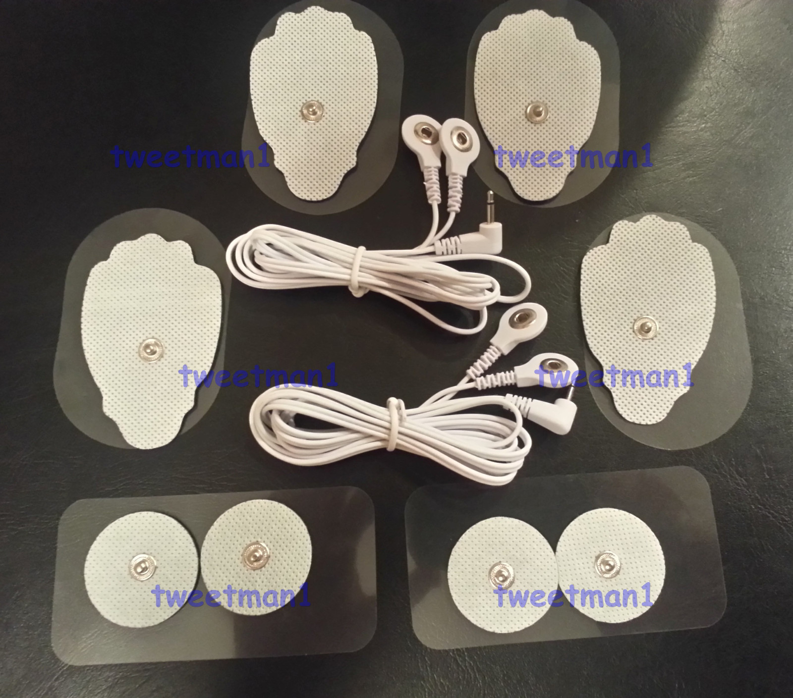 2 ELECTRODE CABLES (2.5mm) + 4 LG, 4 SM PADS FOR HEALTH HERALD DIGITAL MASSAGER