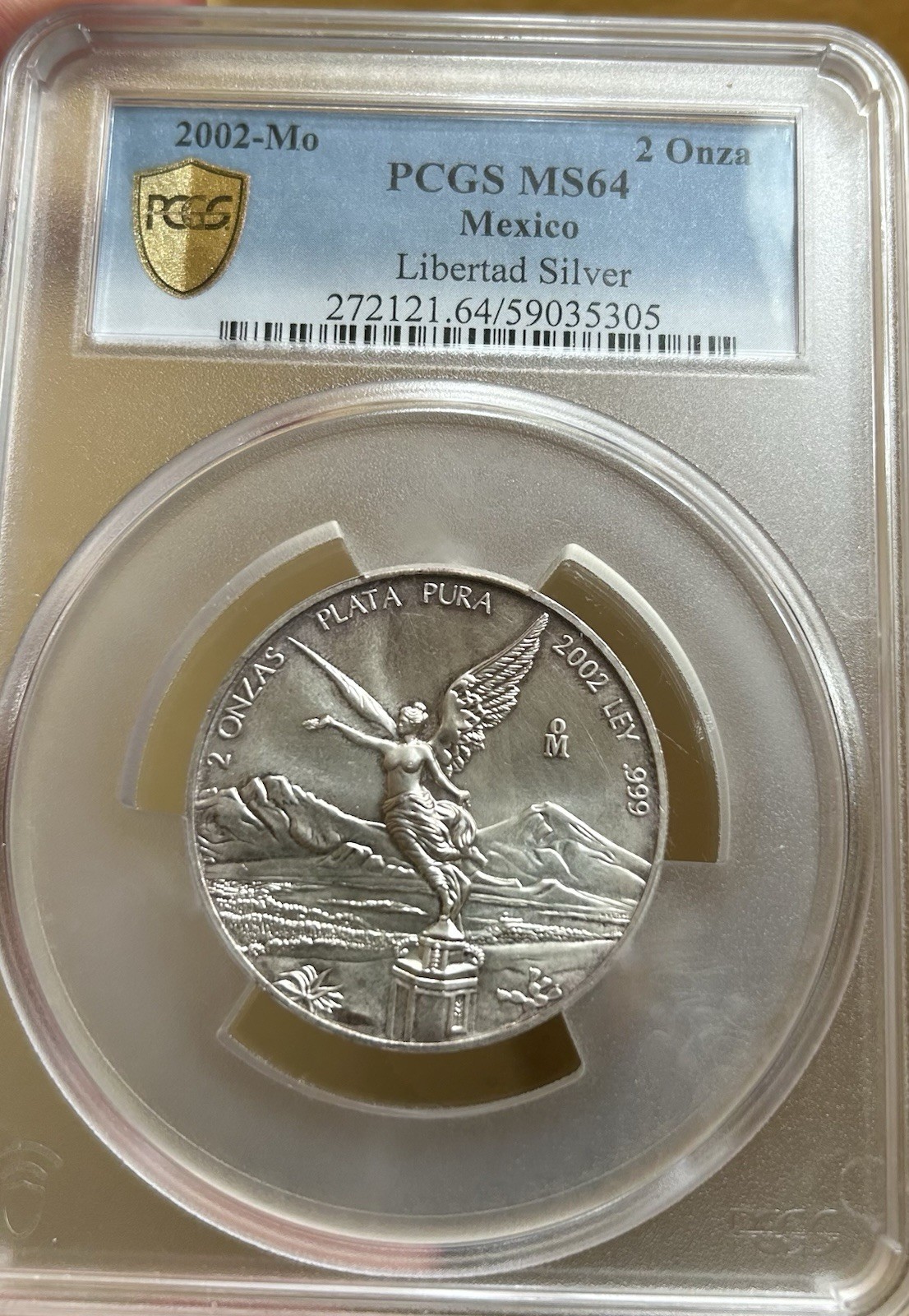 2002 Mo Mexico 2 Onza Liberated Silver PCGS MS65 Beautiful Big Silver