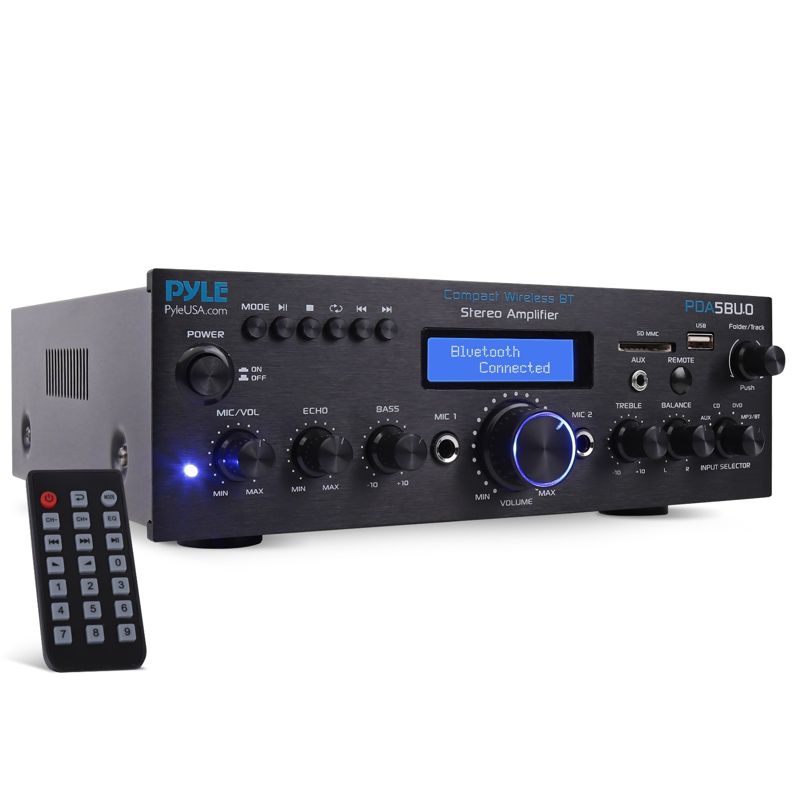 Pyle Compact Bluetooth Stereo Amplifier - Home Desktop Stereo Receiver System