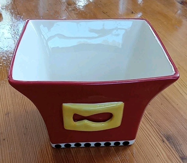 4.5" Vintage Yellow Black Red Fish Ceramic Planter Mid Century MCM FREE US SHIP
