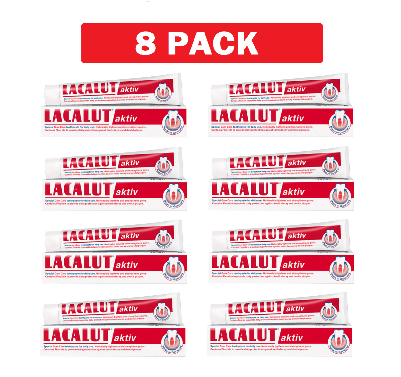 8 Pack Lacalut Aktiv Toothpaste for Sensitive Teeth - 75ml