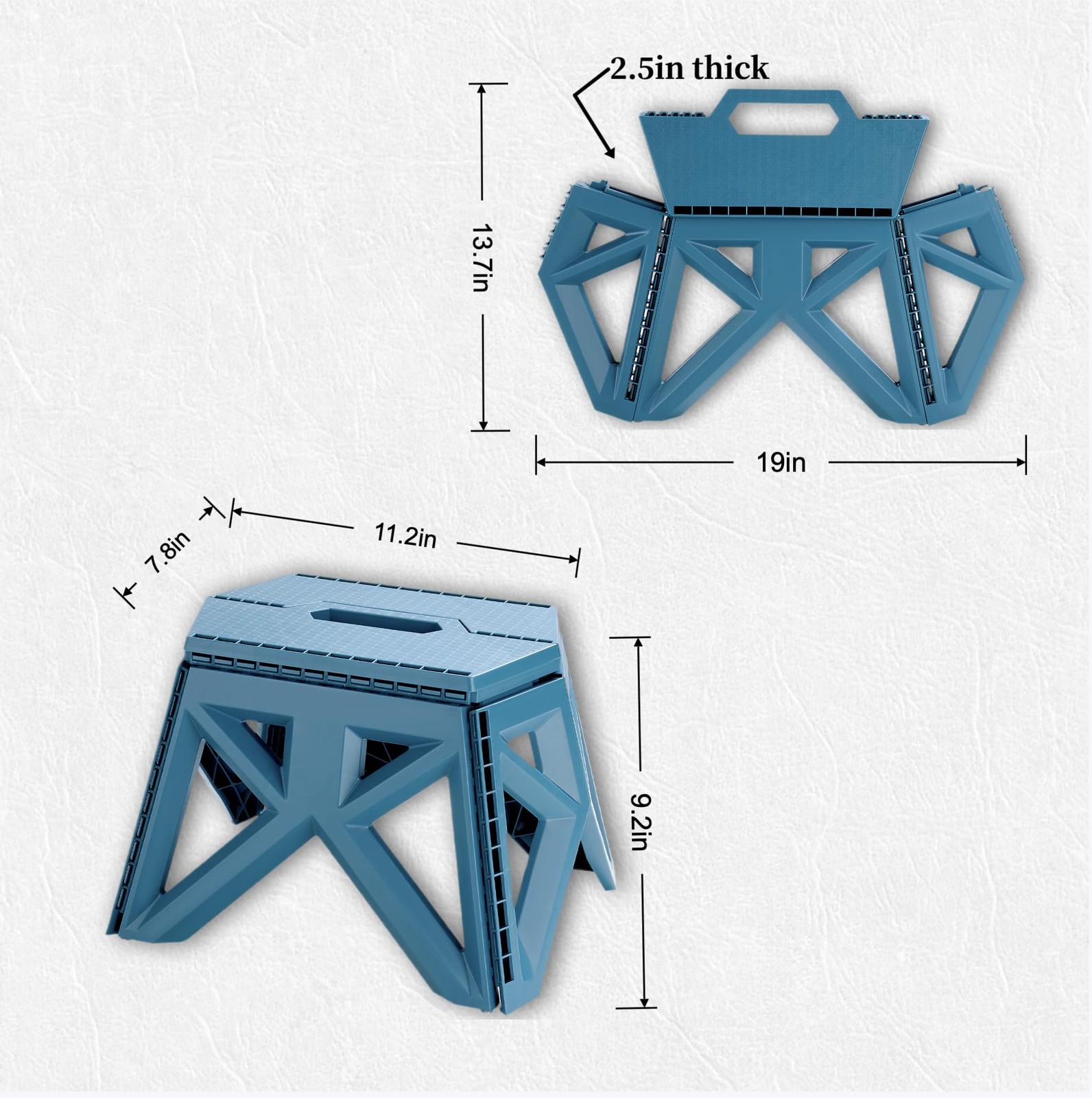 9.2" Blue Collapsible Step Stool - Non-Slip Hold Up to 300 lbs Portable Plast...