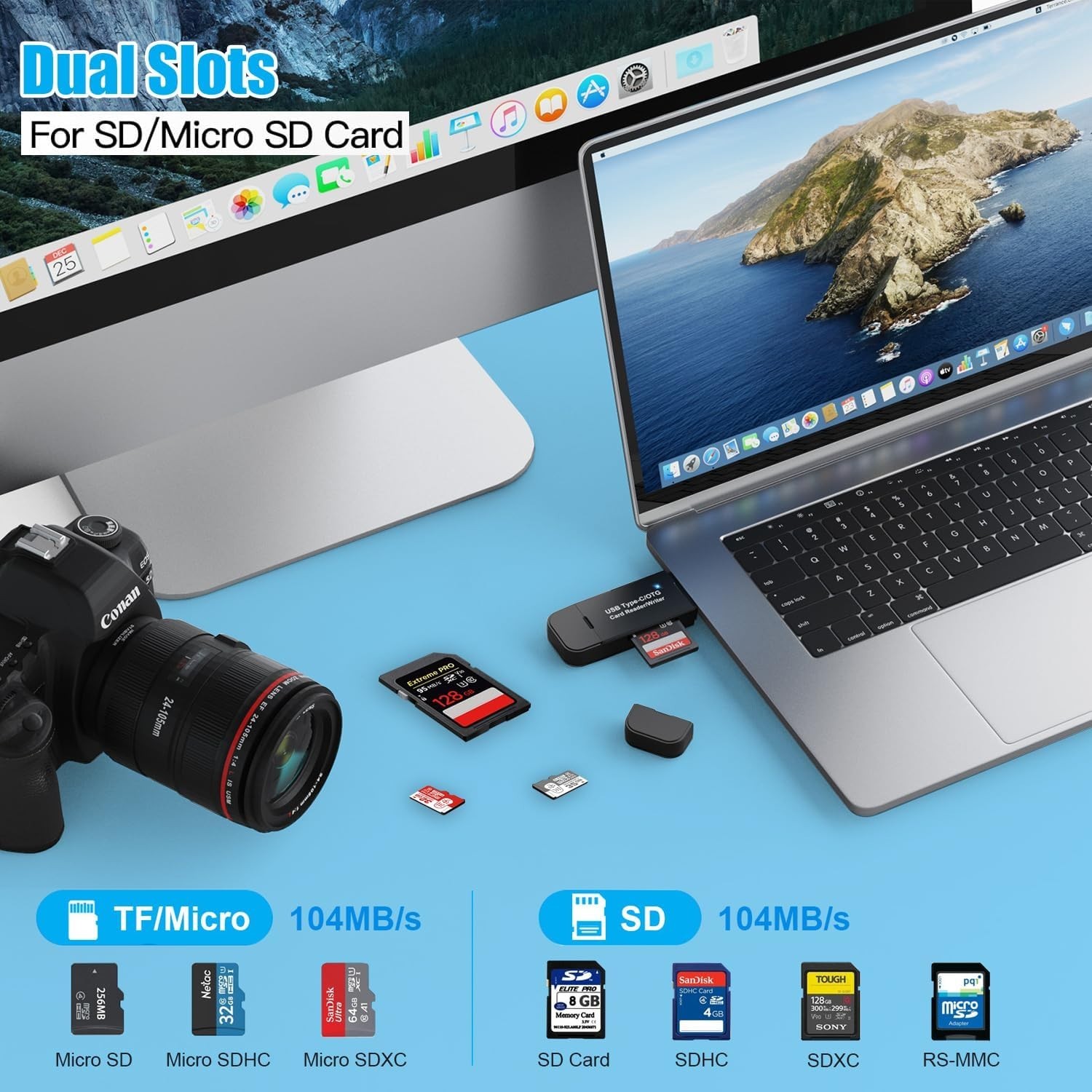 Plug & Play Portable SD Card Reader - Multi-Format Adapter for All Devices