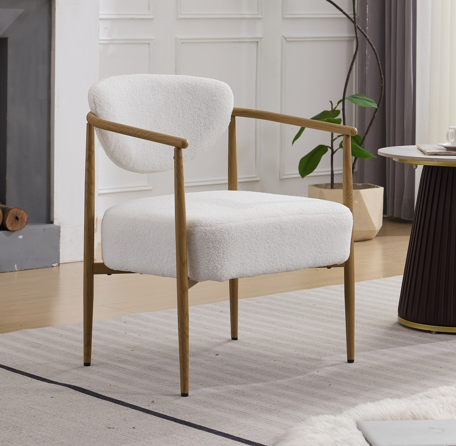 White teddy velvet dining room chair, living room chair, bedroom chair, velvet