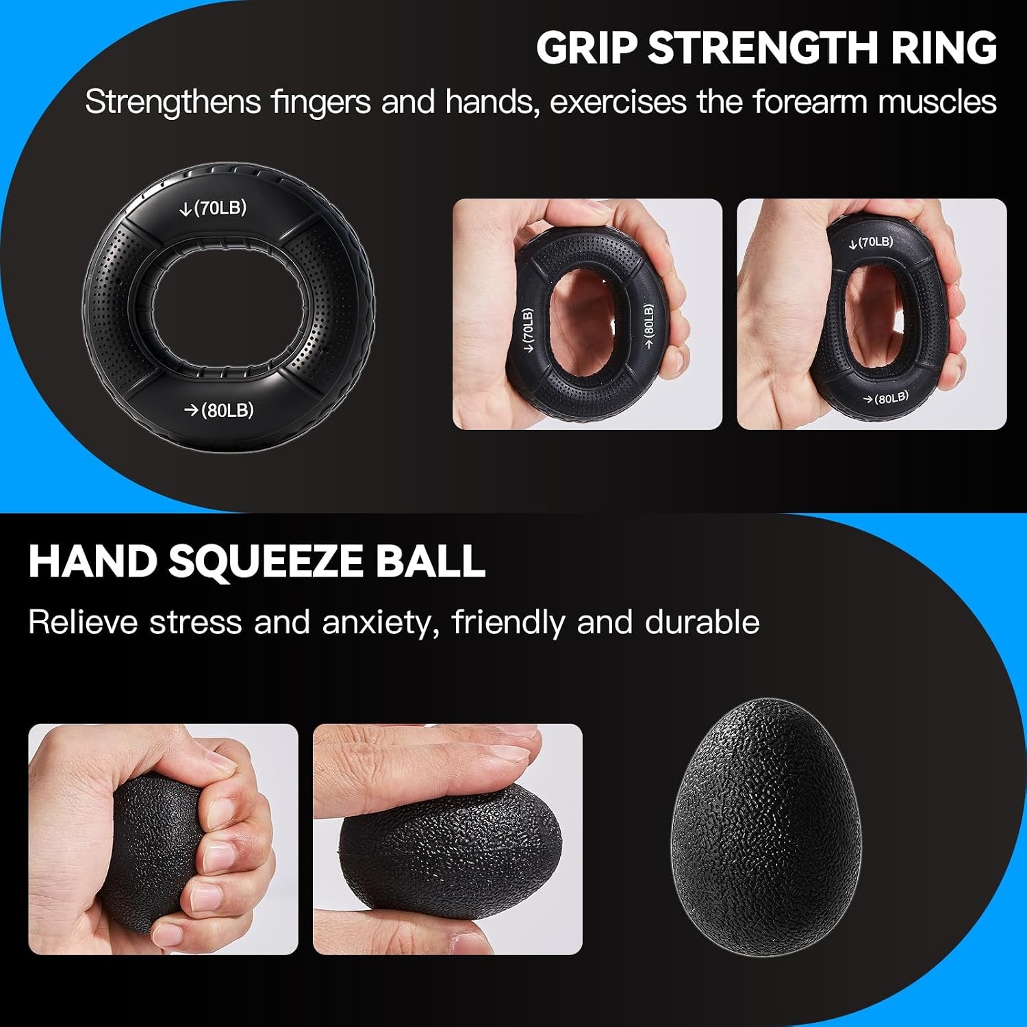 7PCS Grip Strength Trainer Kit, 2 Adjustable Forearm Resistance Grips, Finger