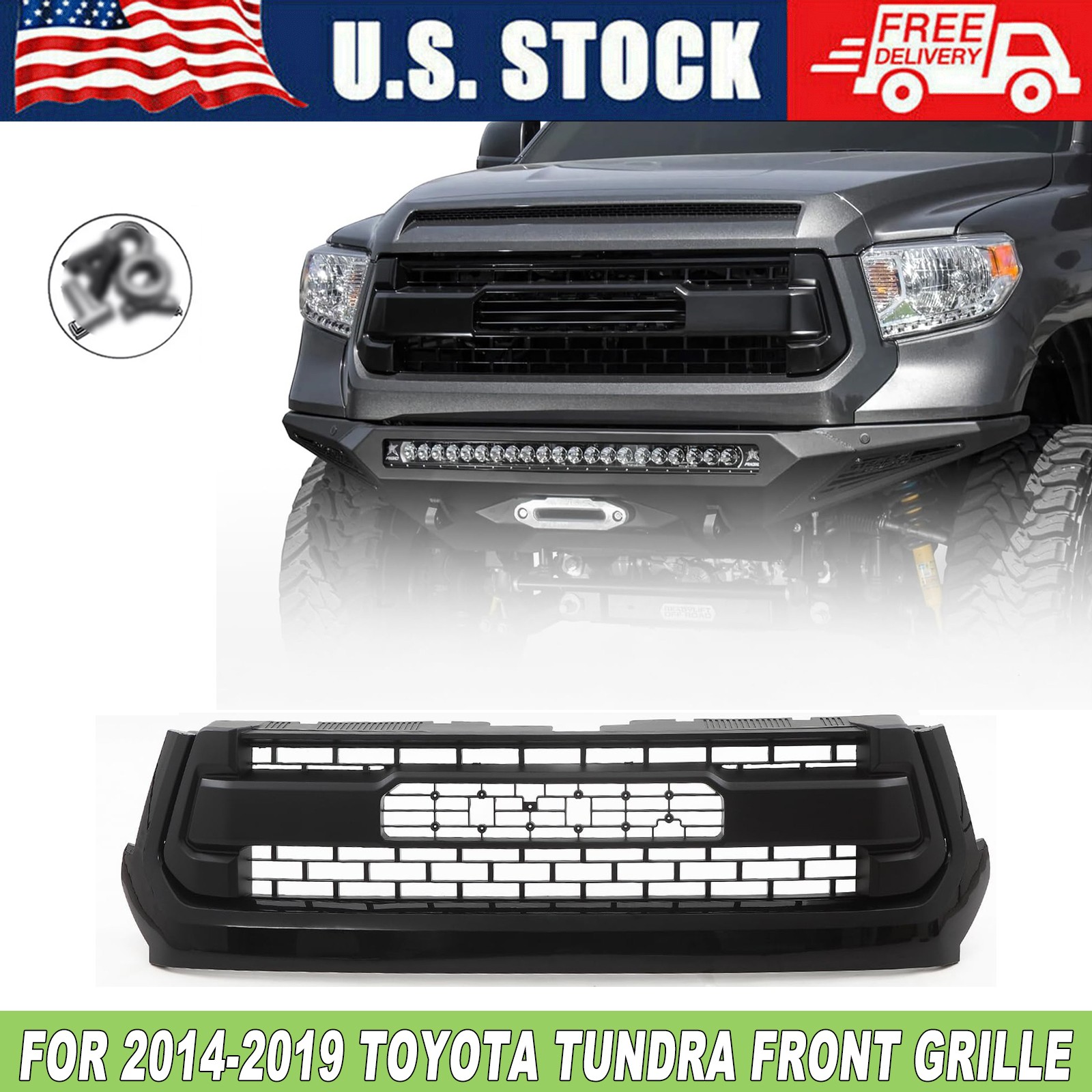 Front Grille For 2014-2019 Toyota Tundra Honeycomb Grille Replacement W/ Letters