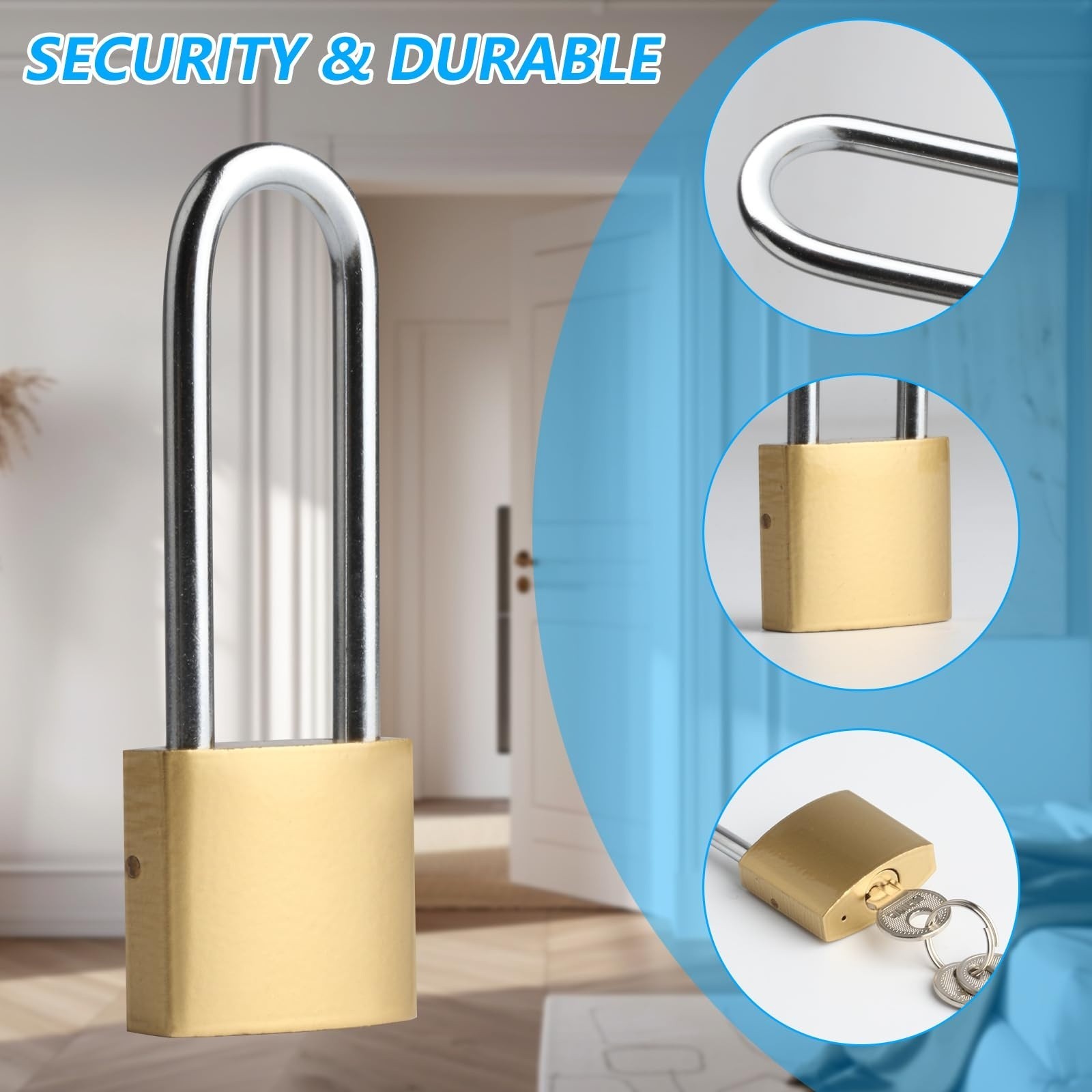 4 PCS Long Keyed Padlock Waterproof Solid Brass Lock Alike Keys Locker Hasp