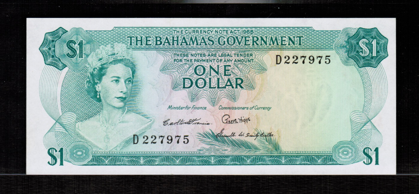 Bahamas $1 DOLLAR 1965 3 Signatures Gem UNC - SCARCE!