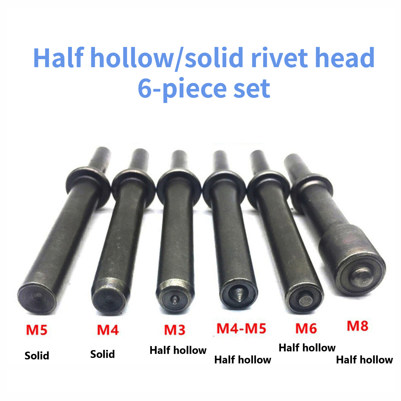 6Pcs/Set 4.7'' Semi Hollow and Solid Air Hammer Rivet Tool Accessories W/ Chisel