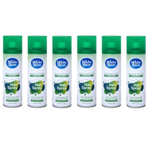 6 Pack White Rain Aerosol Hairspray Unscented Extra Hold 7.0Oz Each