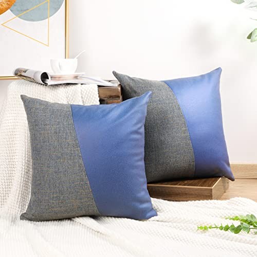 Pack of 2 Faux Leather Pillow Covers 18" x 18" (Pack of 2) Pattern E-blue