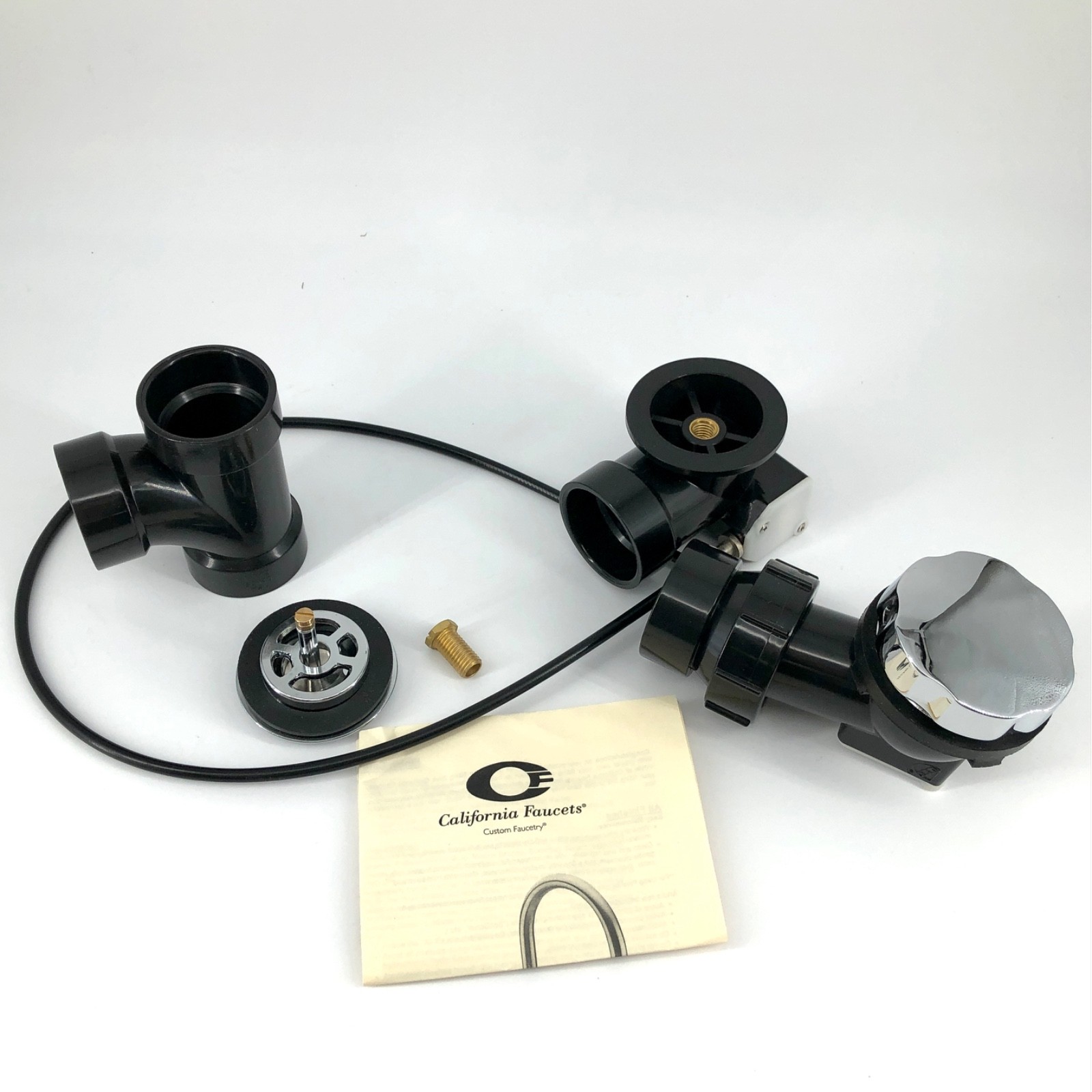 California Faucets 9224P-PC Cable OP Tub Drain 1-1/2" PVC Drain