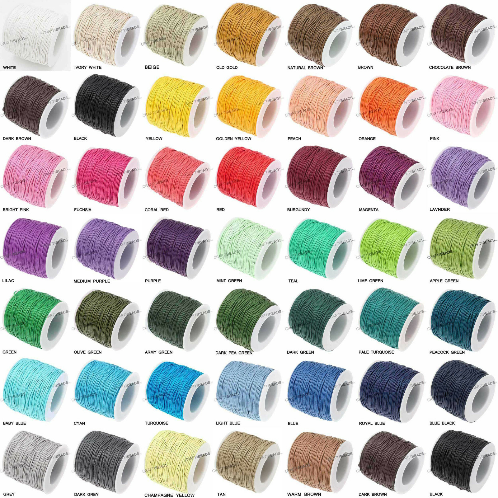 1mm Waxed Polished Cotton Braided Cord Macrame Beading Artisan 20lbs - 80 Yards