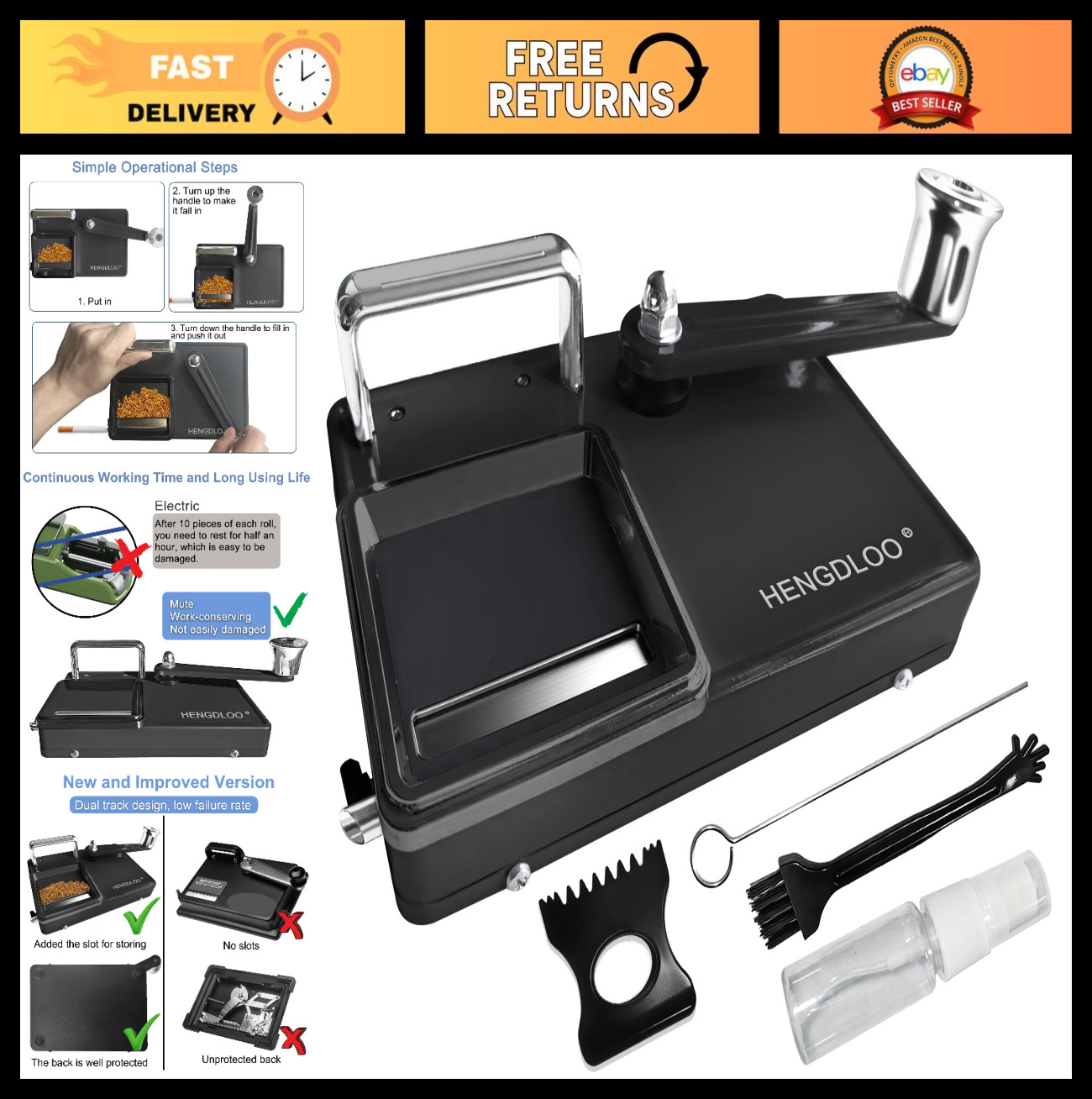 Manual Dual-Track Cigarette Rolling Machine for 8mm Tubes - Matte Black Upgrade