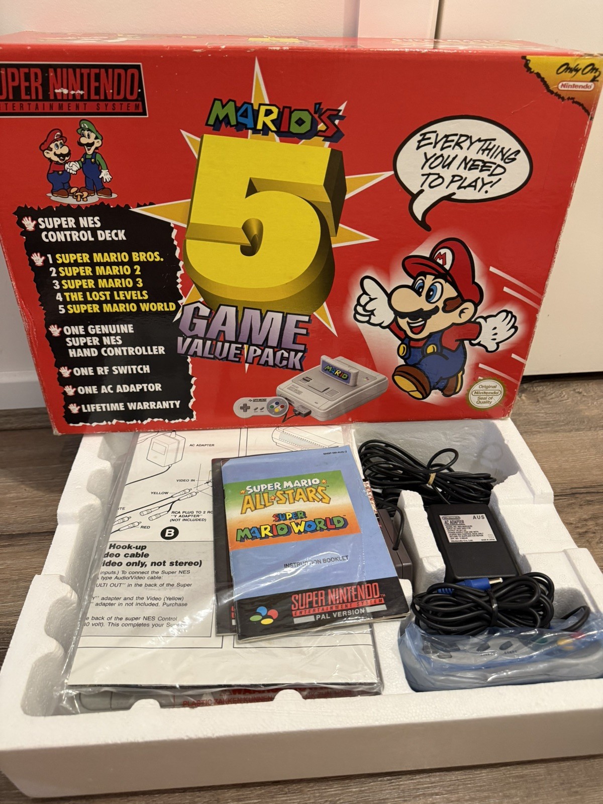 Super Nintendo console boxed - Marios 5 game value pack PAL