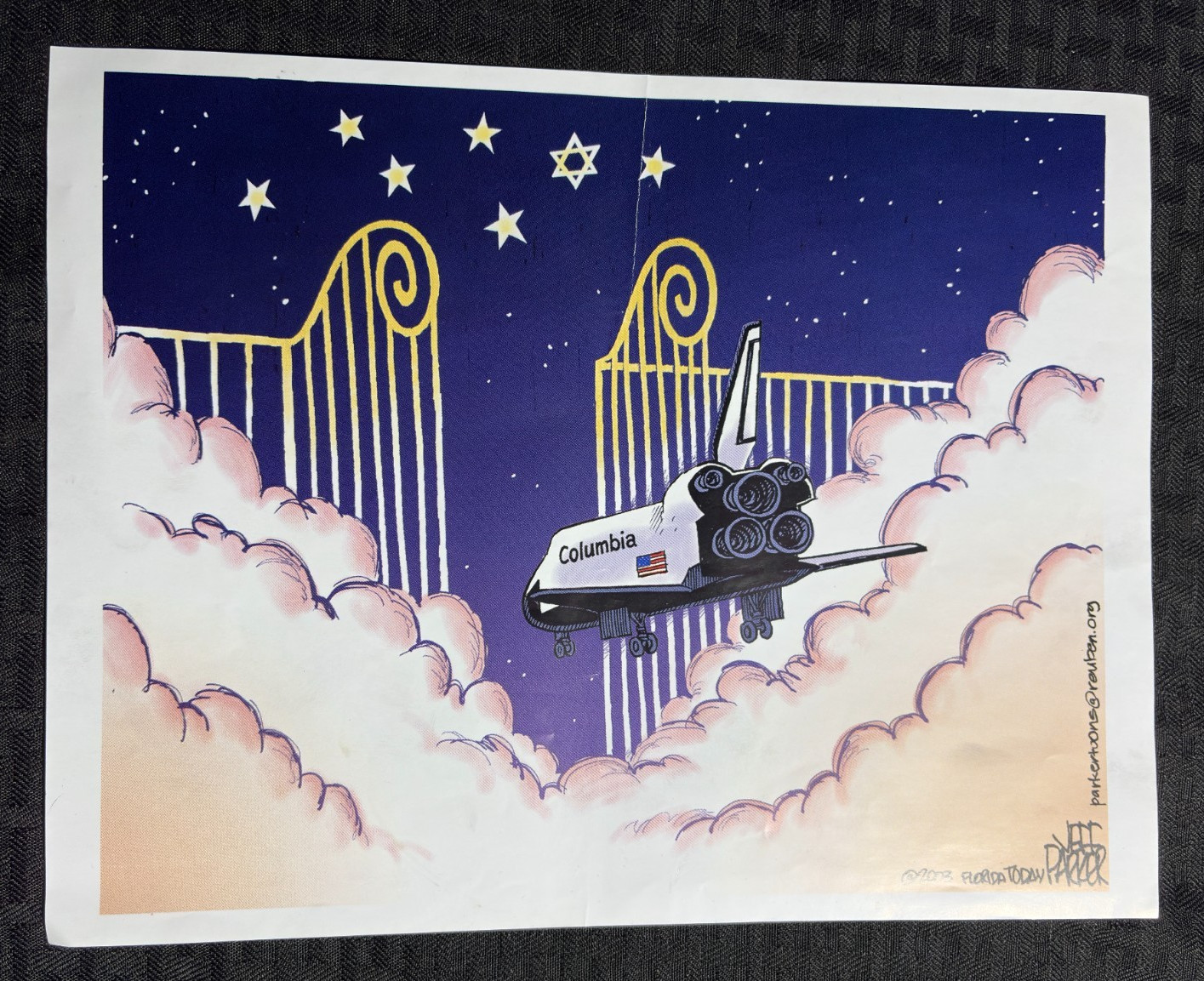 2003 FLORIDA TODAY Space Shuttle Columbia 8.5x11" Tribute Cartoon by Jeff Parker