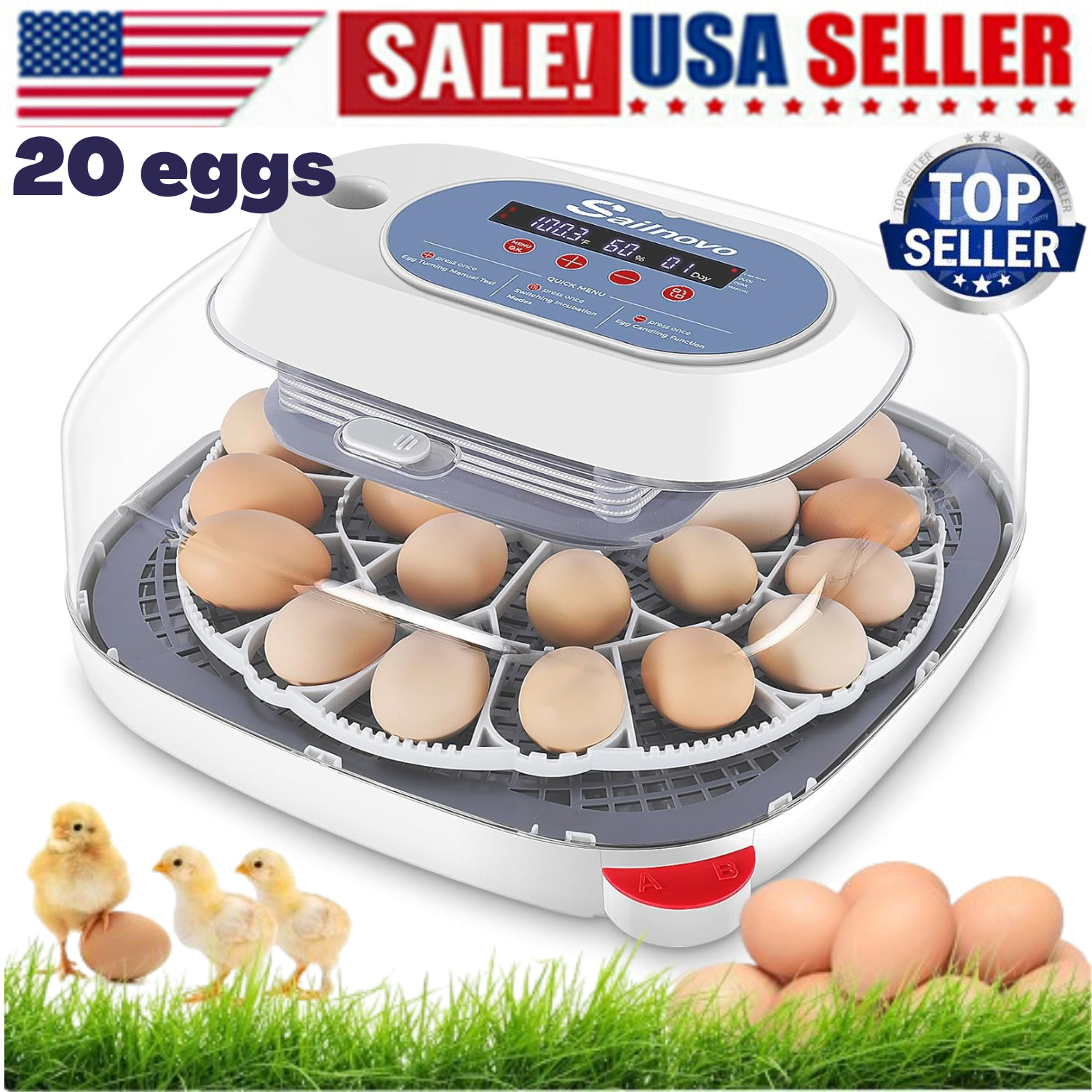 24 Egg Incubator with Automatic Egg Turning Temperature Control Humidity Display