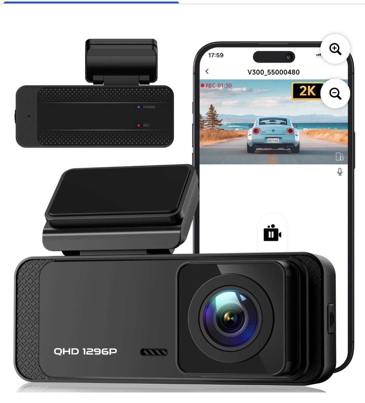 Dash Cam Front WiFi & App- 1296P For Cars-Night Vision-Parking mode- Black-NEW