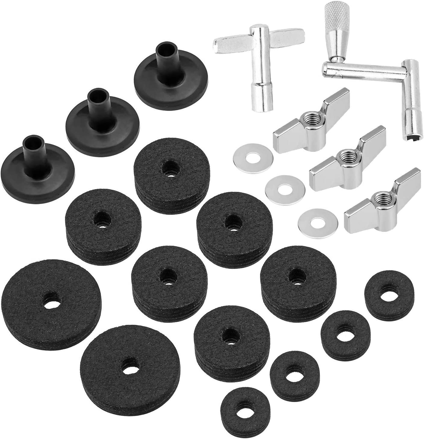 23-Piece Cymbal Accessory Set - Hi-Hat Clutch & Cup Felts, Cymbal Sleeves, Wing