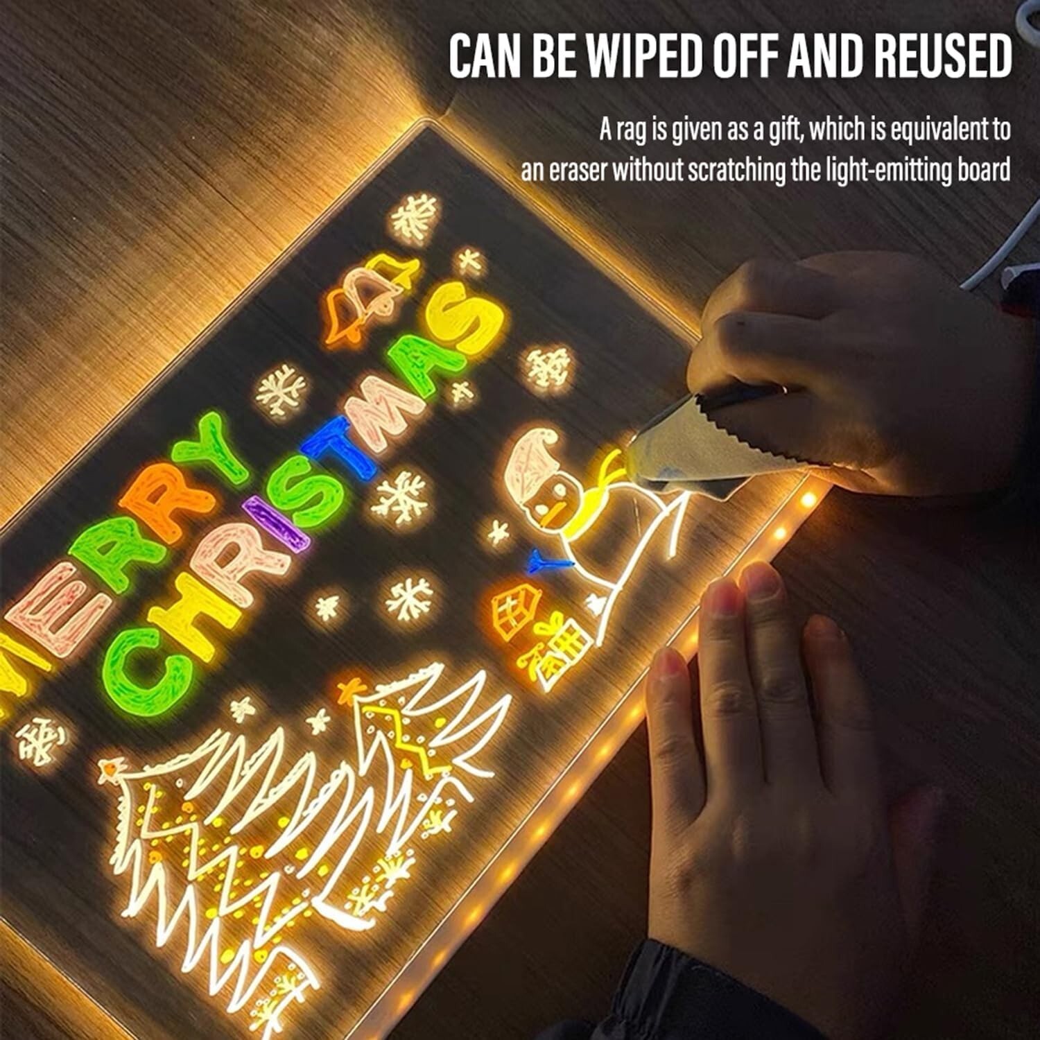 Acrylic LED Note Board, Illuminated Memo, Reusable Easy Erase, Glowing Letters
