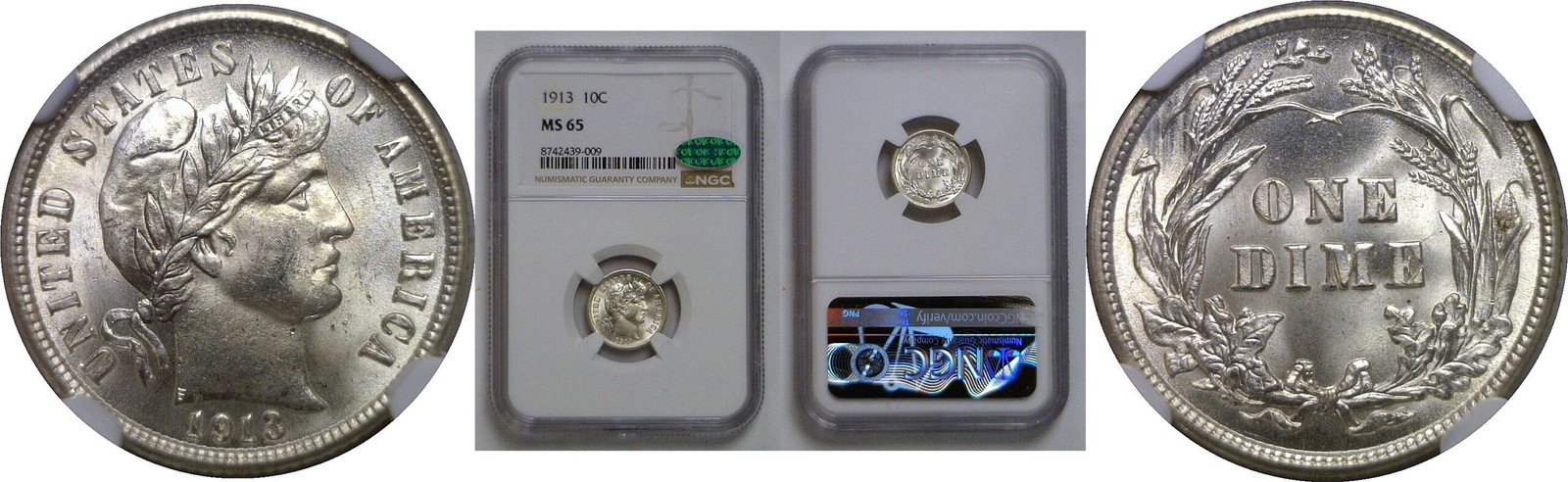 1913 Barber Dime   NGC MS-65  CAC