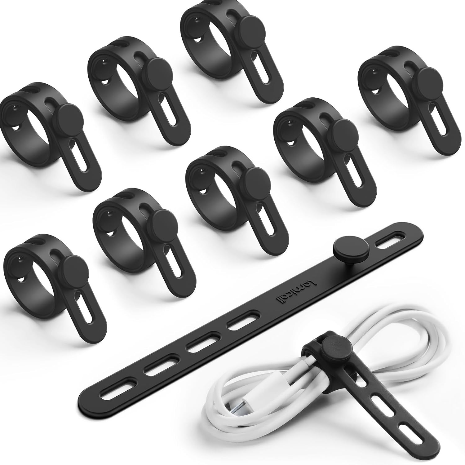 10Pack Silicone Cable Ties Cord Organizer Wrap Reusable Wire Management Straps