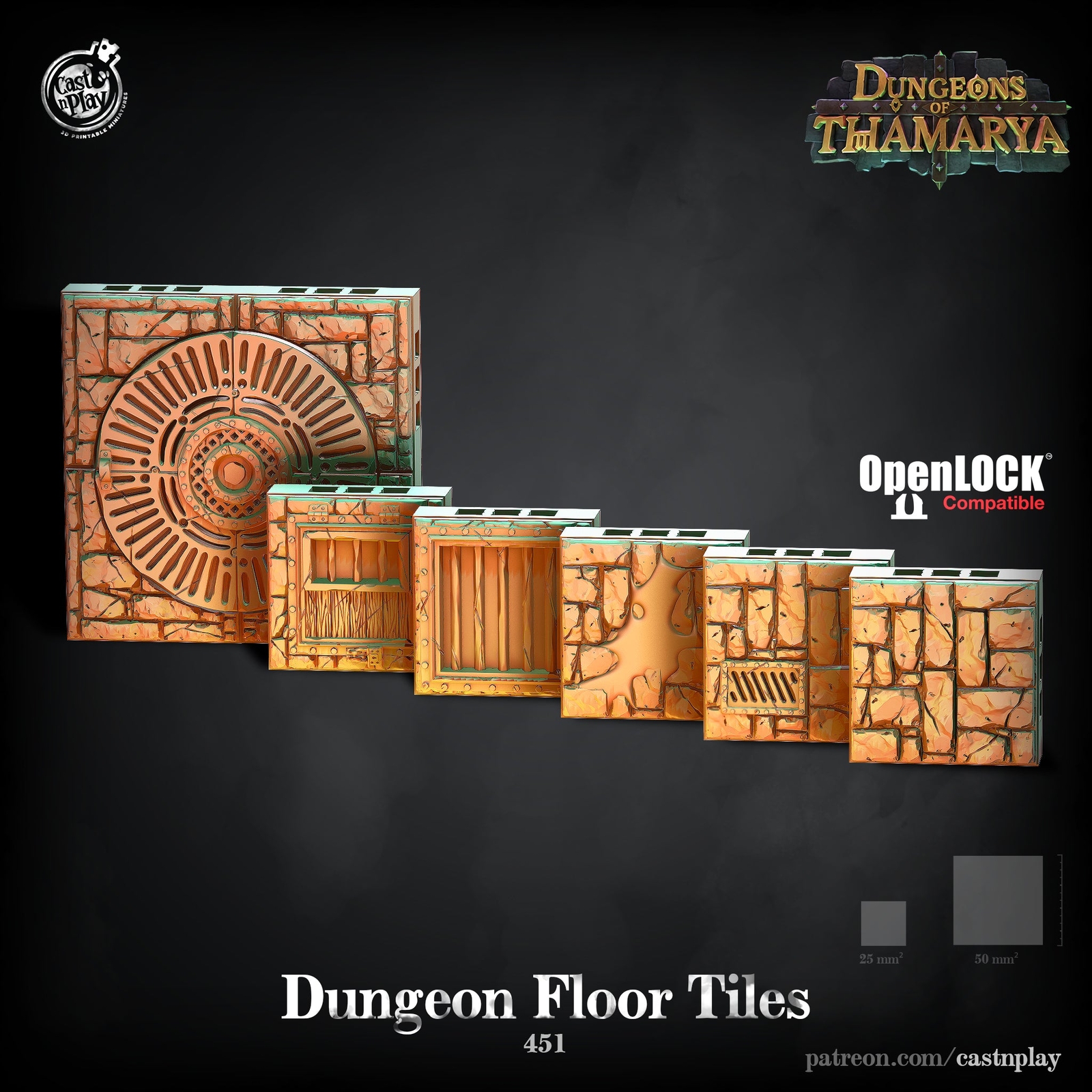 3D Printed Cast n Play Dungeon Floor Tiles Dungeons of Thamarya Set 28mm 32mm