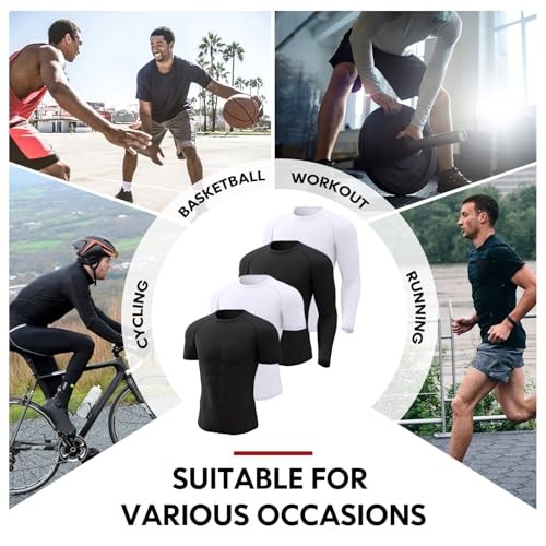 4 Pack Compression Shirts Small 2 Black & 2 White Long Sleeve*2+Short Sleeve*2