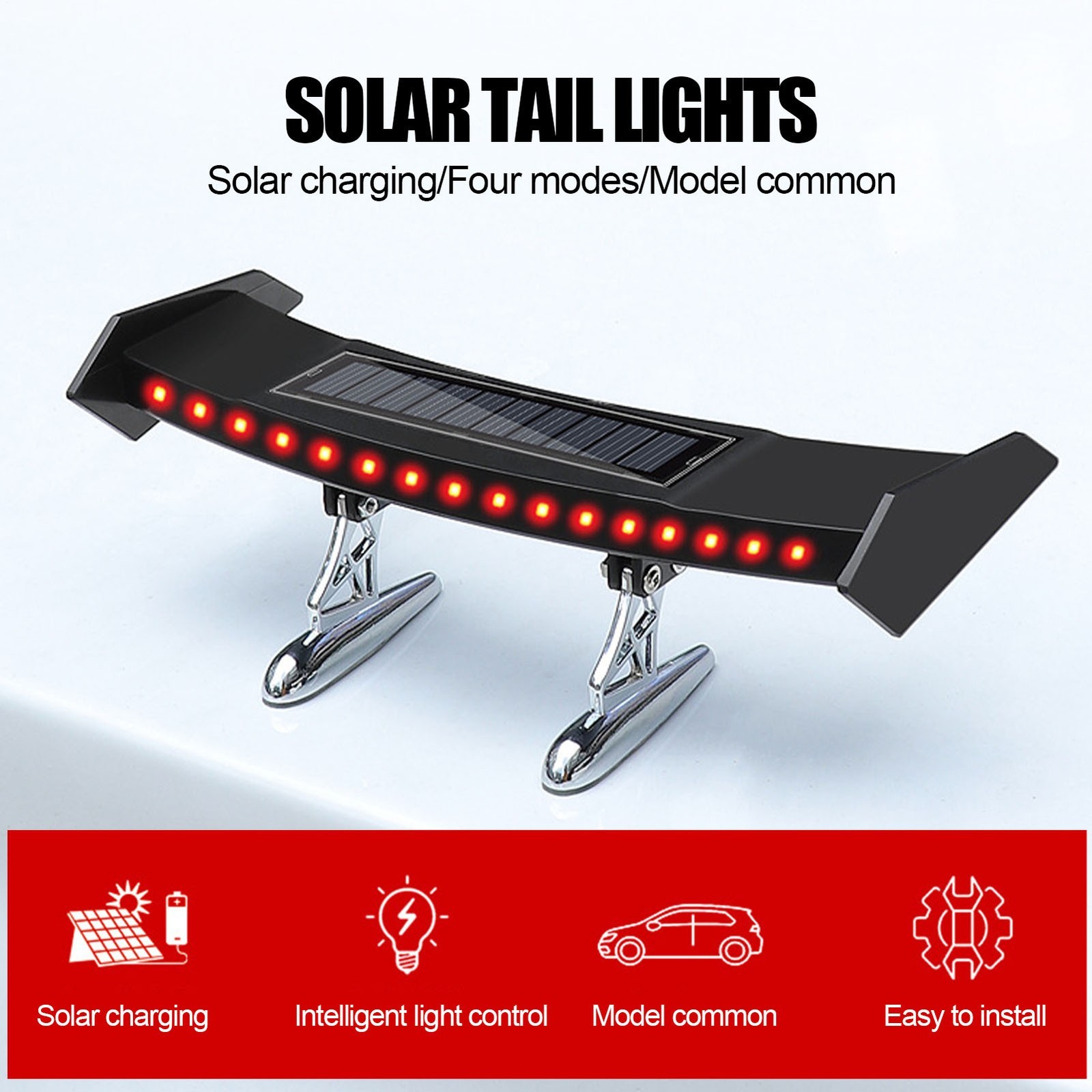 Universal Solar Car Rear Led Flashing Warning Light for Car Truck Energy Spoiler
