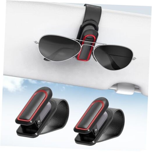 Sunglass Holder for Car (One-Handed Operation, Gentle & 2 Pack Black & Red