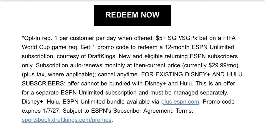 ESPN UNLIMITED One Year Subscription ($300 Gift Value)