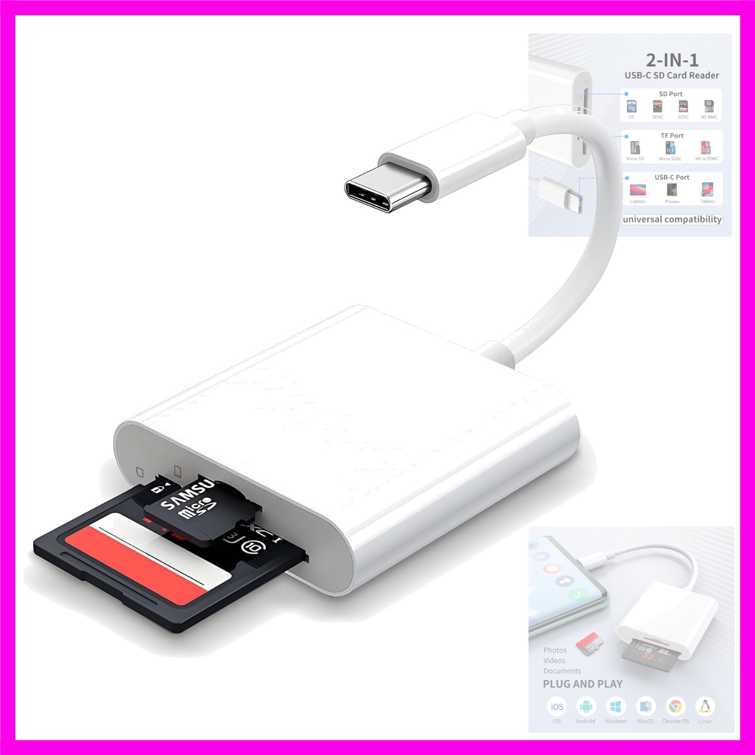 USB C SD Card Reader for iPhone 15 16/iPad/MacBook/Mac,Type C Memory Trail Ca...