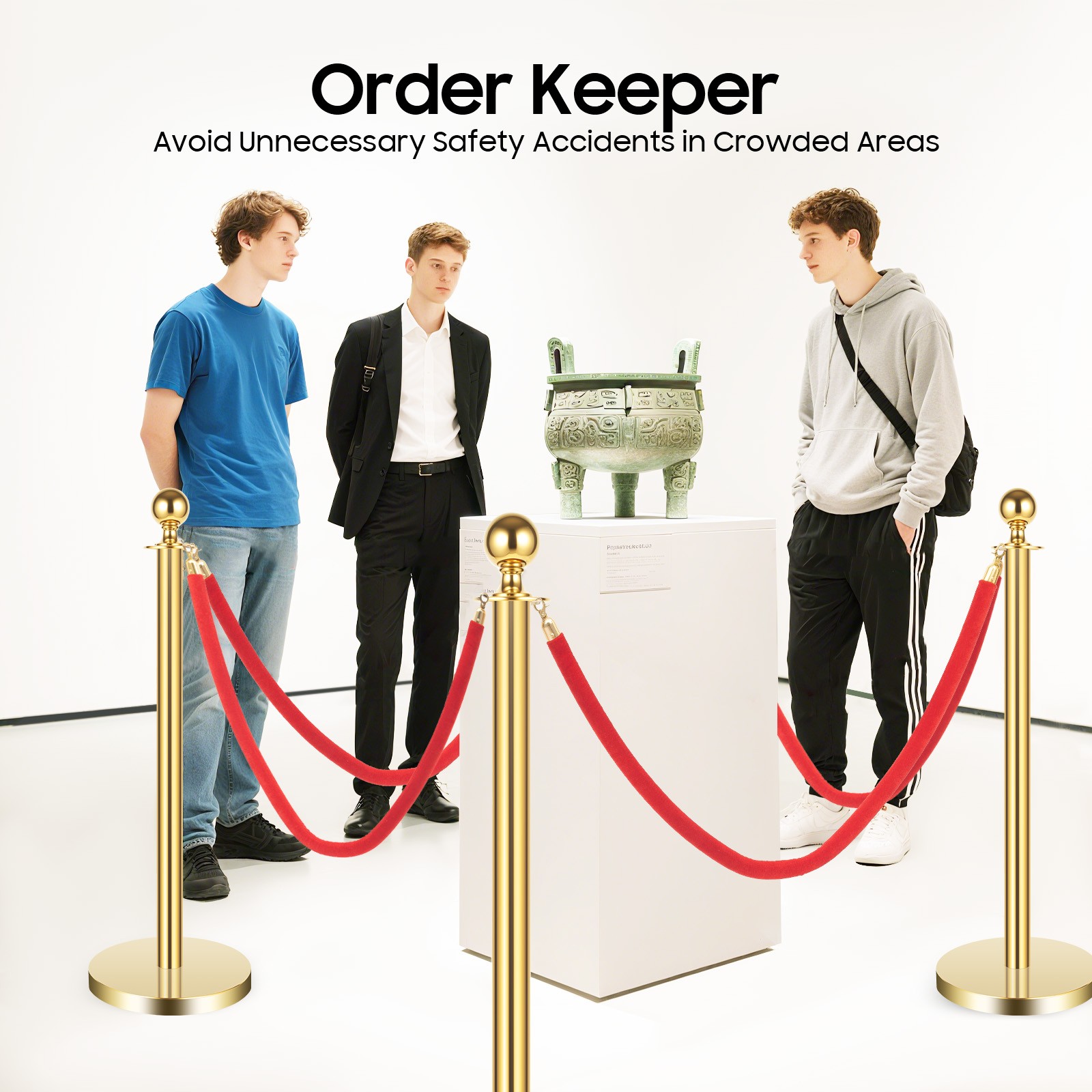 6 Pcs Red Velvet Rope +Gold Stanchion Post Set Crowd Control Queue Pole Barrier