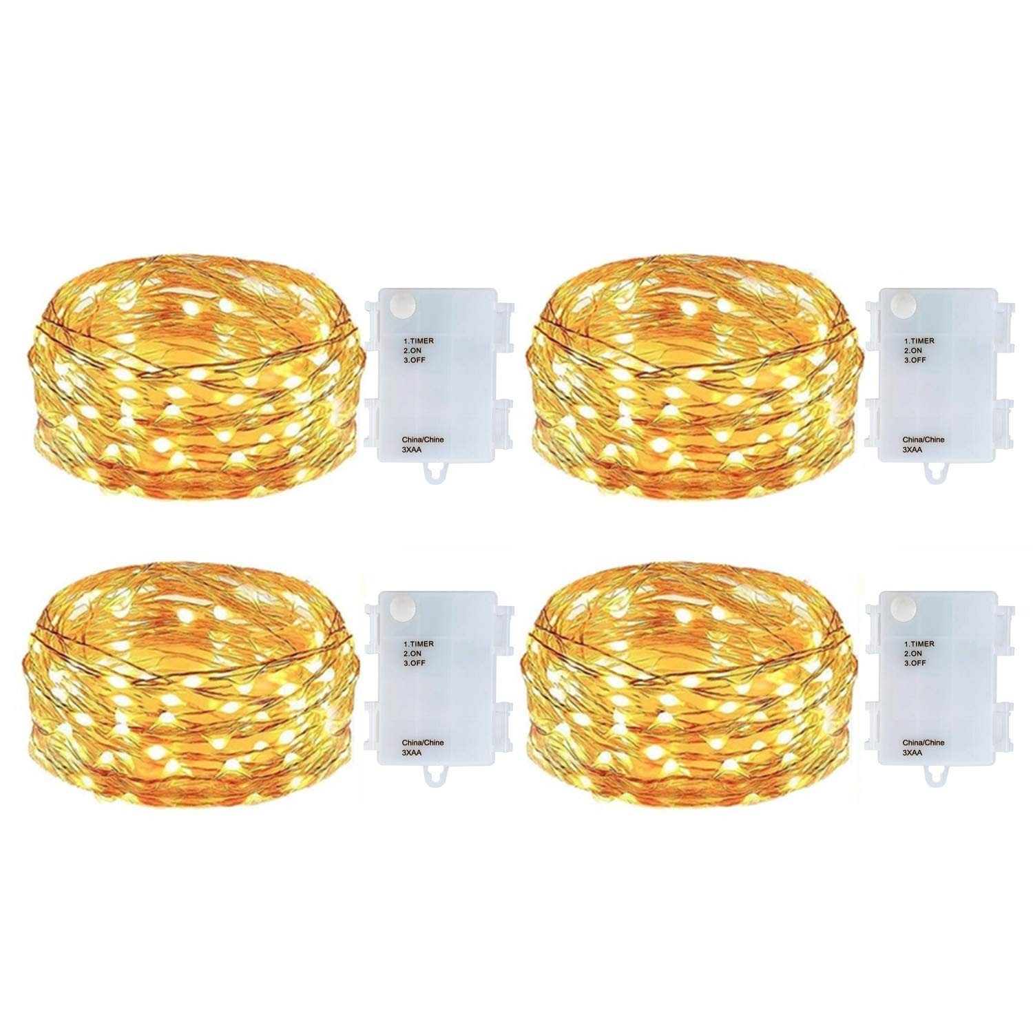 4 Pack Battery Operated Dewdrop Led Lights,Indoor Mini 10feet, Warm White