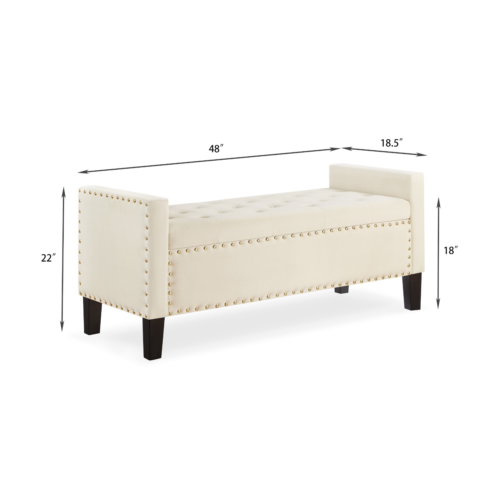 Modern Button Tufted Bed of Bench Velvet Upholstered Storage Ottoman Seat w/ Arm