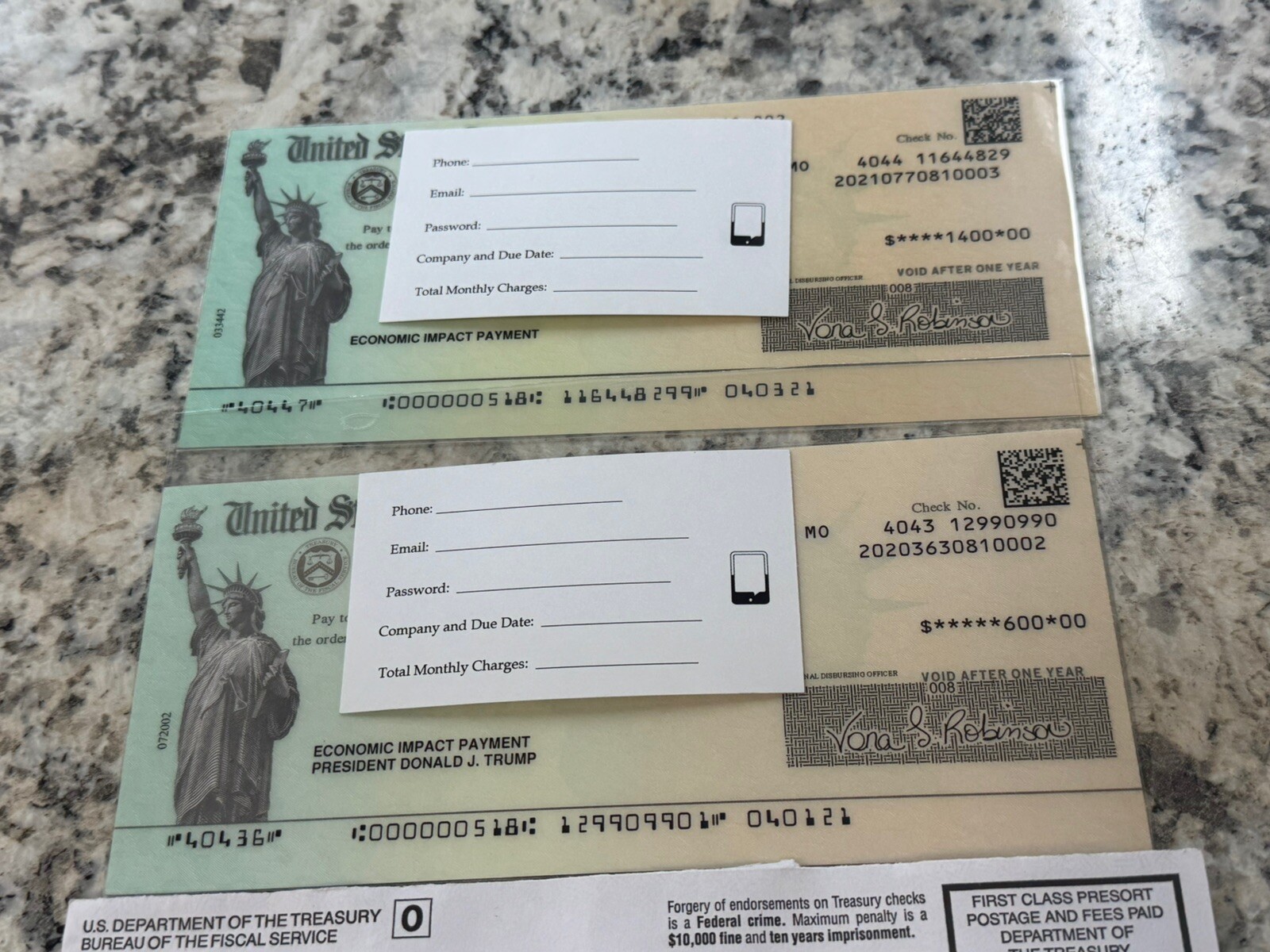 2020 Economic Impact Stimulus Check Donald Trump Check Cashed Void 2 CHECKS