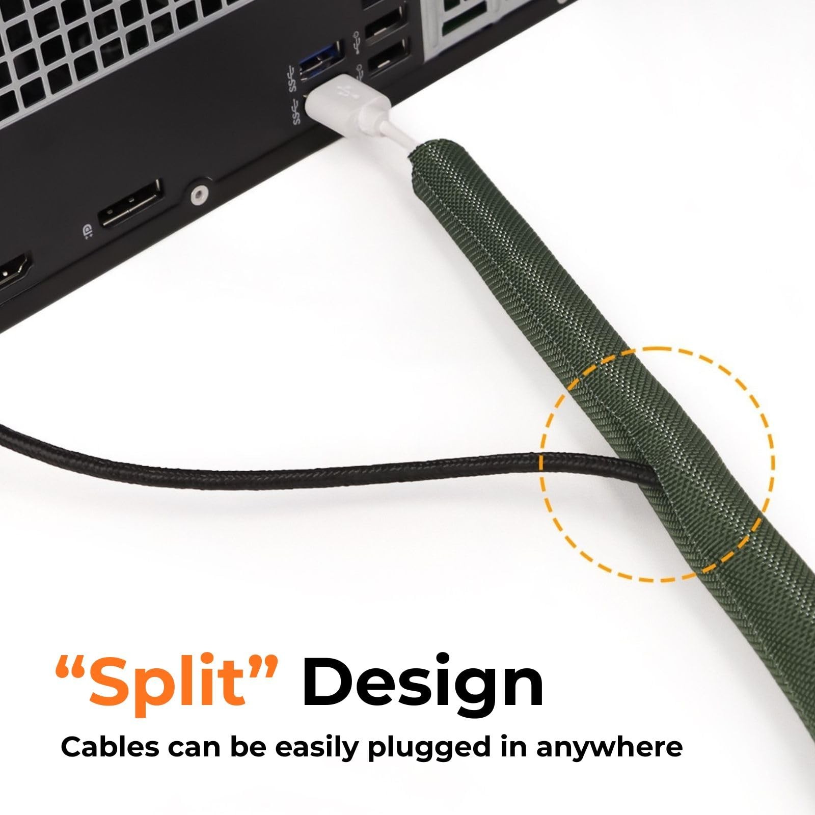 1/2 inch Split Braided Cable Management Sleeve for USB Cable Power Cord Audio...