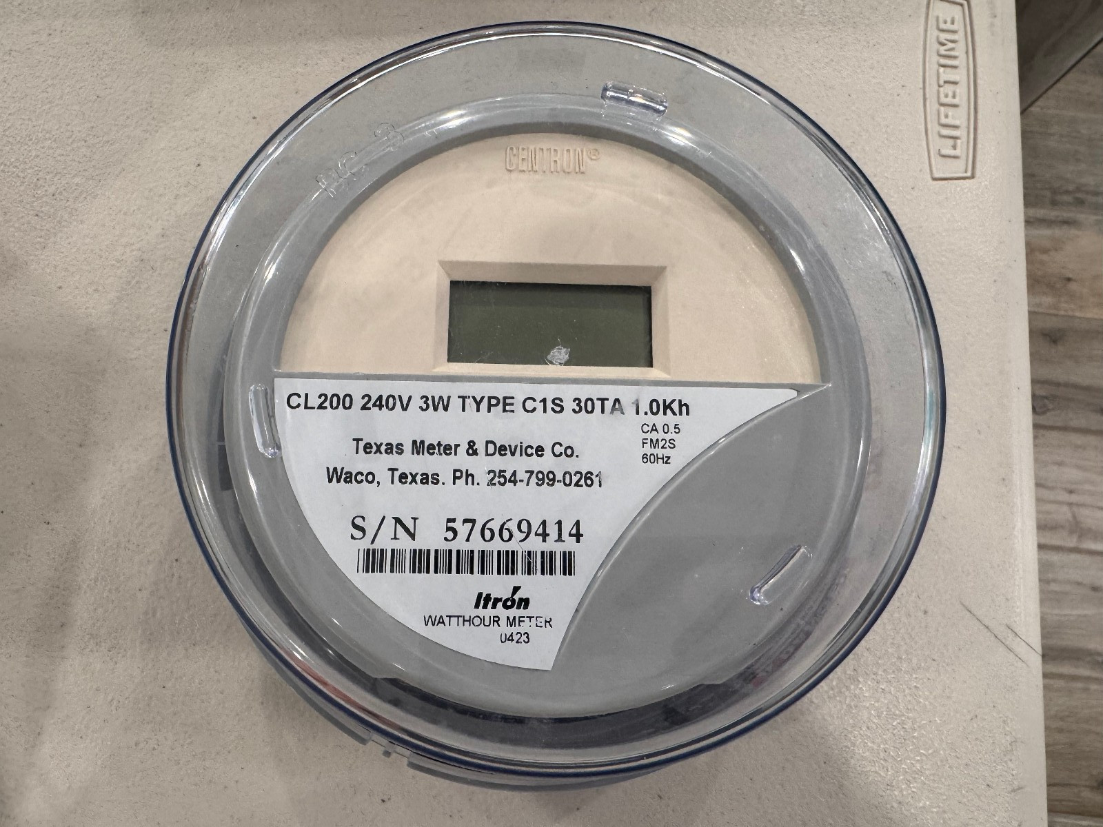 Itron Centron C1S Electric Meter CL200 240V 3W FM2S RV Sub-metering Digital