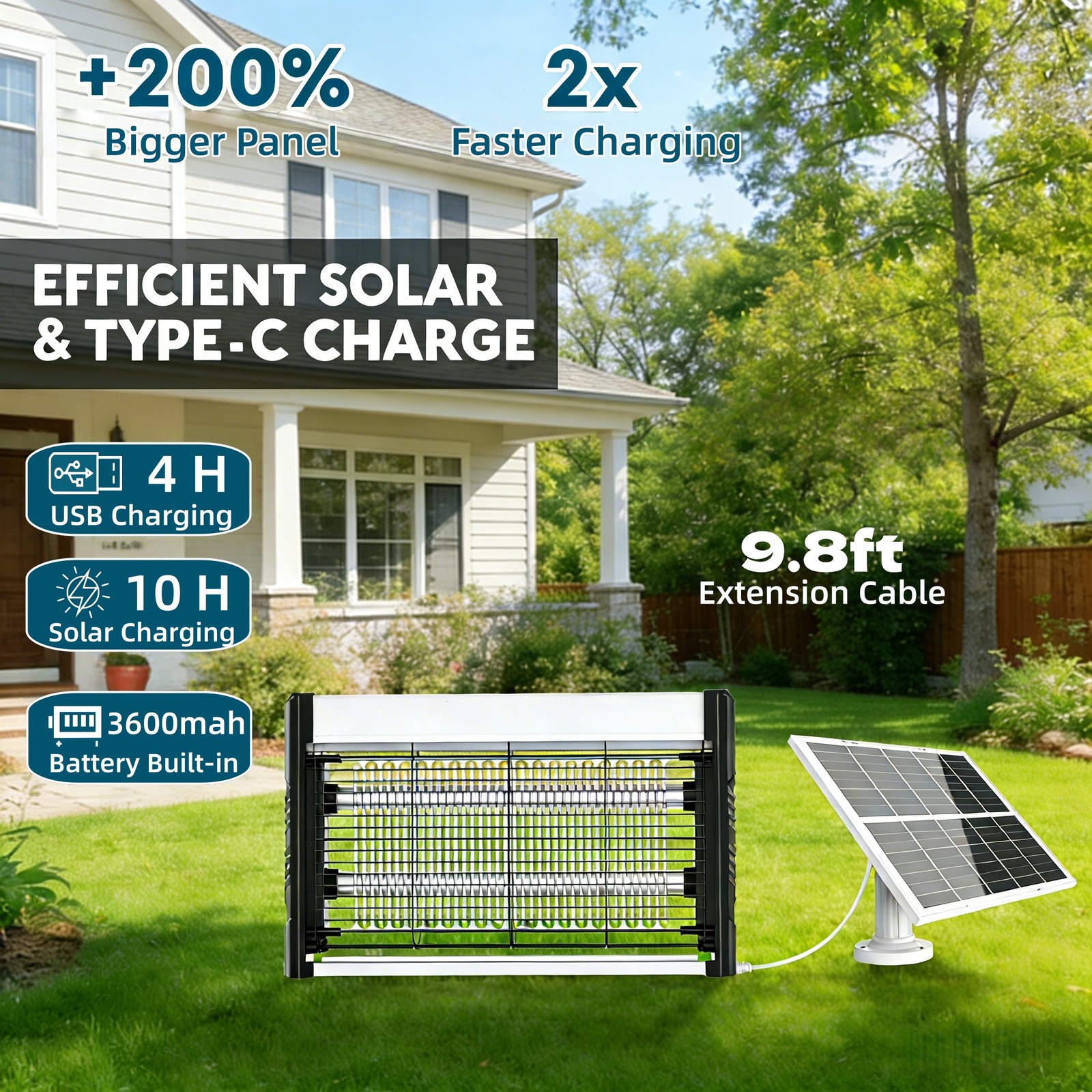 Solar Bug Zapper Mosquito Zapper Waterproof with Solar Panel Electric Fly Zapper