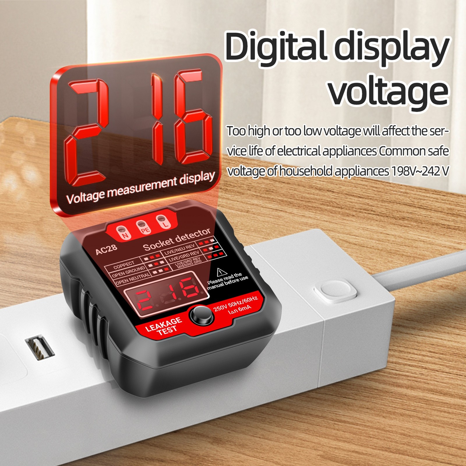 2- Outlet Tester Receptacle Detector With Voltage LCD Display 250V Power