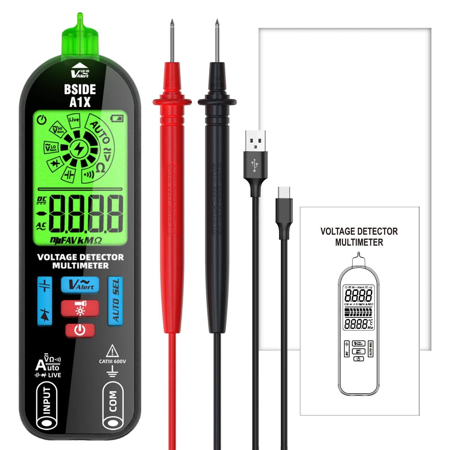 BSIDE Smart Digital Multimeter Tester Rechargeable Electrical Voltmeter A1X