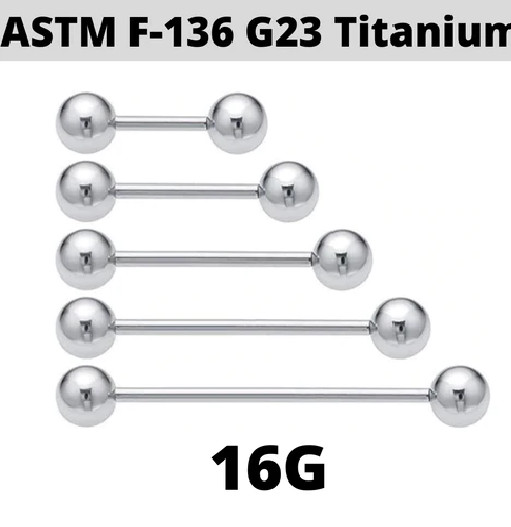 16G 5/16" 3/8" 1/2" 9/16" 5/8" IMPLANT GRADE 23 TITANIUM TRAGUS TONGUE BARBELL