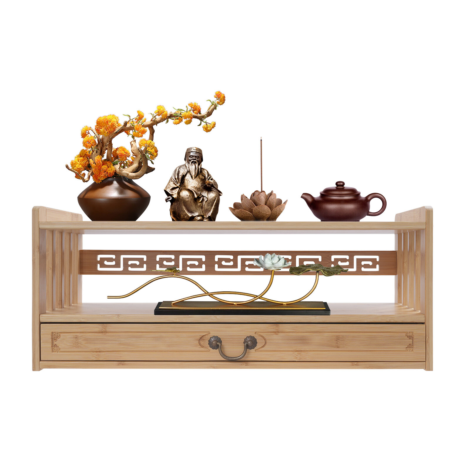 Meditation Storage Table Altar Table with Drawer Rectangular Desktop Organizer
