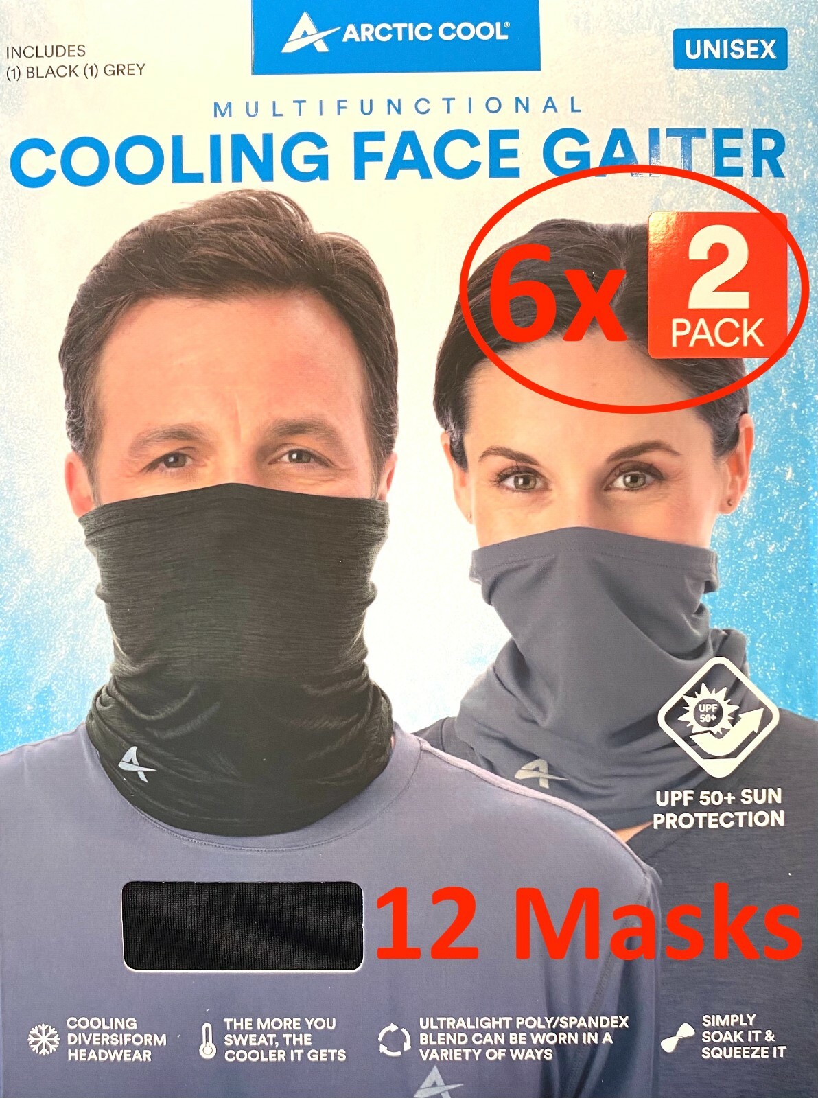 12 Pack Head Cooling Gaiters Wet & Wear UPF 50+ Headband Scarf Bandana Balaclava