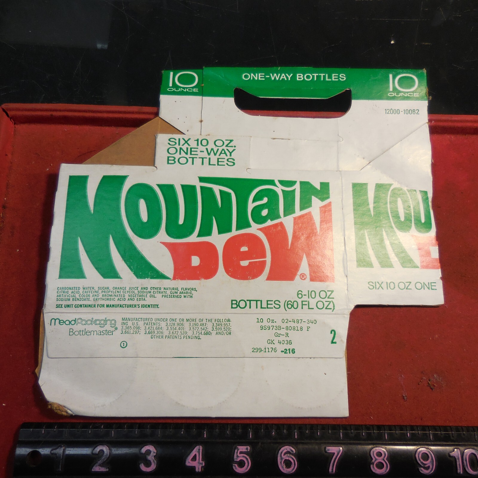 RARE VTG SIX 10 OZ ONE-WAY BOTTLES MOUNTAIN DEW CARTON/CARRIER BAR CODE #PICK