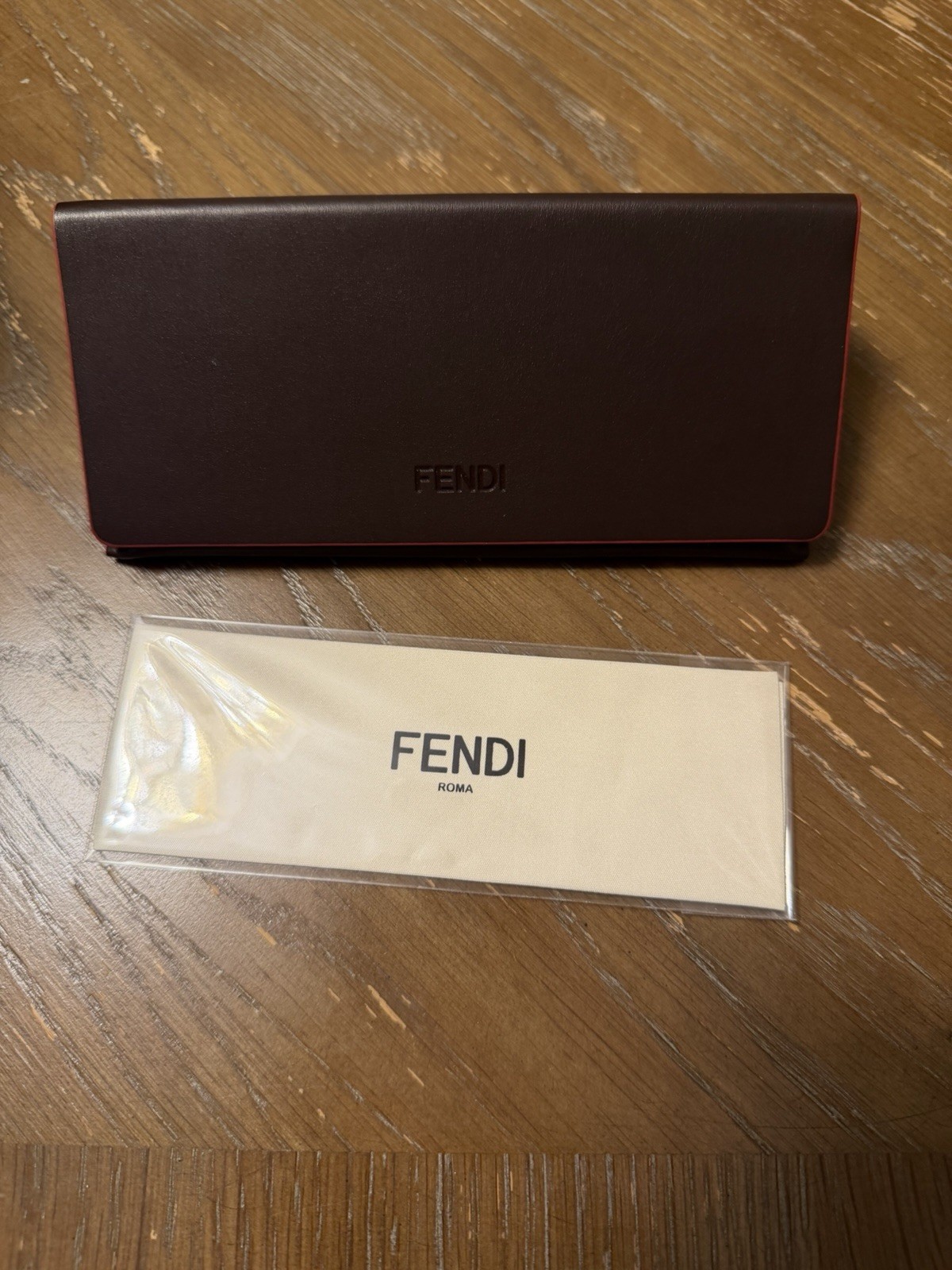 NEW FENDI Sunglasses Case Leather Hard Shell Magnetic Pouch with Cloth - Red