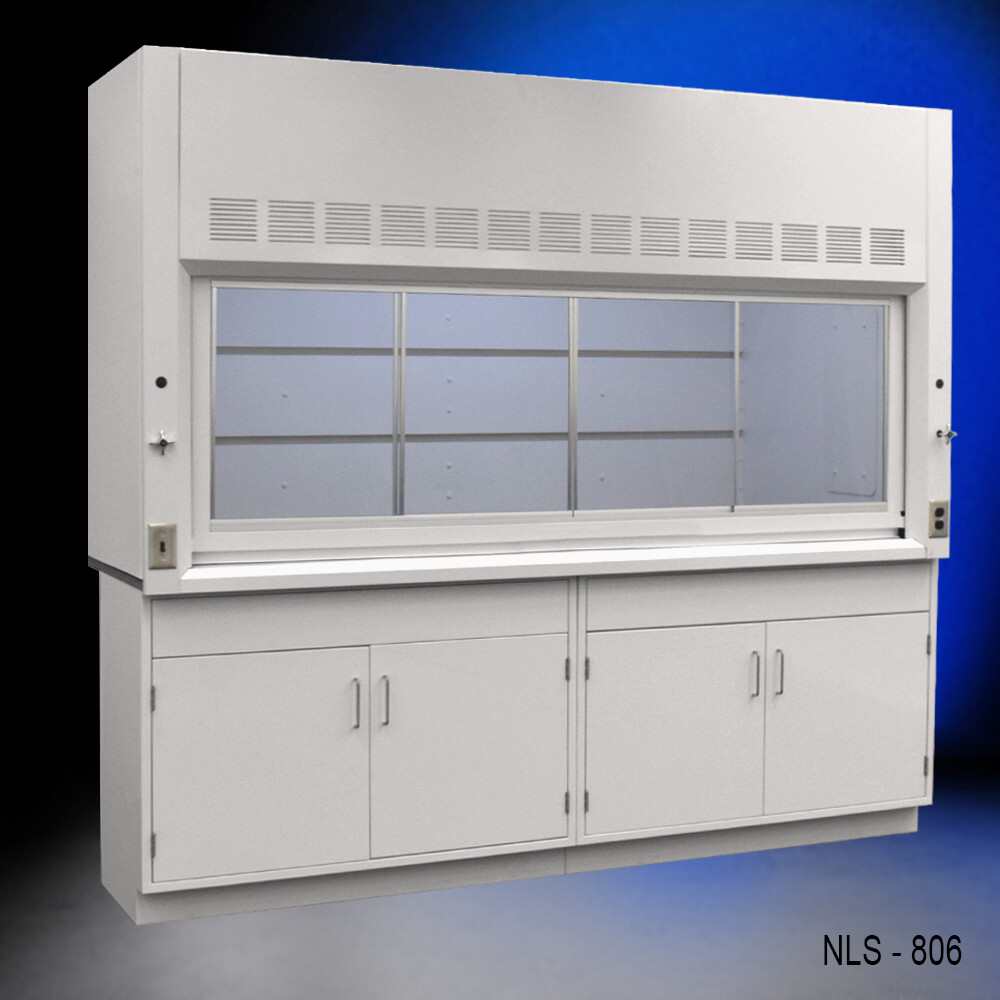 8' Fisher American Chemical Fume Hood Exhaust w/ Storage Cabinets / E2-042