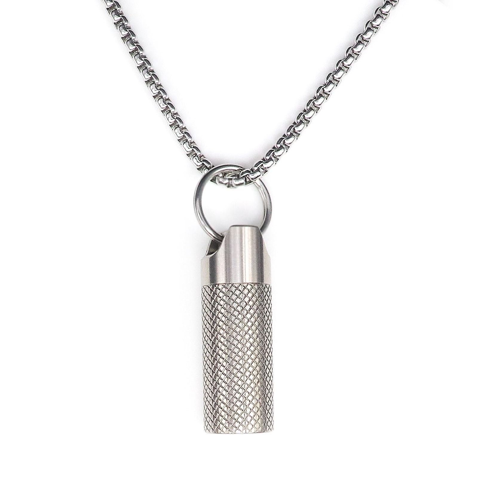 Titanium Pill Container with Keychain Necklace Chain for Travel Purse Pocket