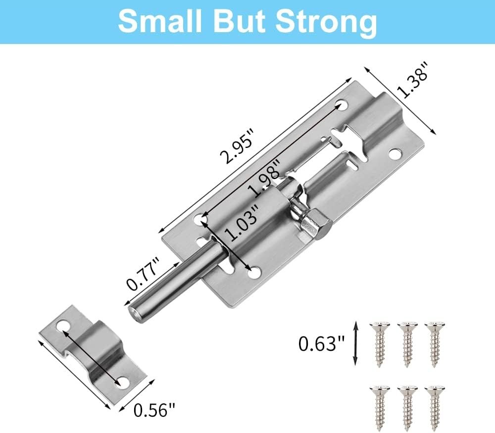 2 Pack Barrel Bolt Latch, 3 Inches Slide Latch Lock, Thickened Stainless Steel S